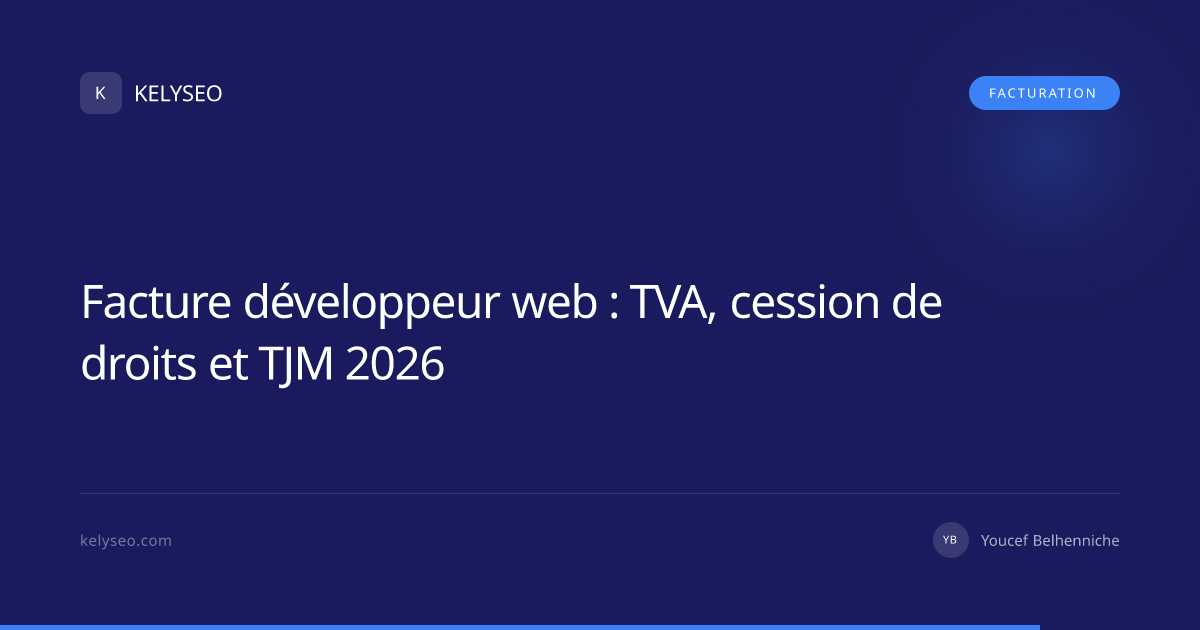 Facture développeur web : TVA 20 %, droits code, TJM, 2026 | Kelyseo